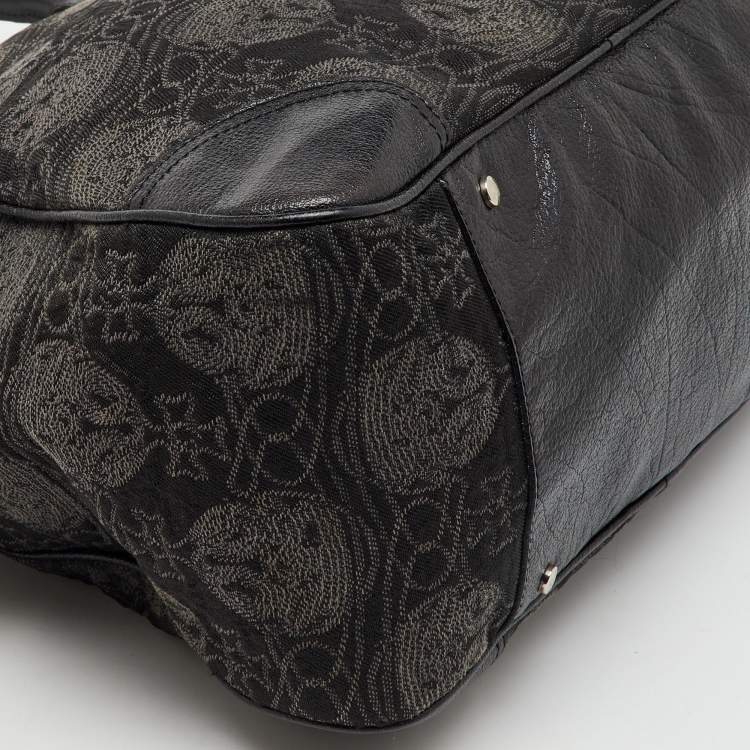 Pre Owned Vivienne Westwood Black Leather and Jacquard Orb Print Satchel