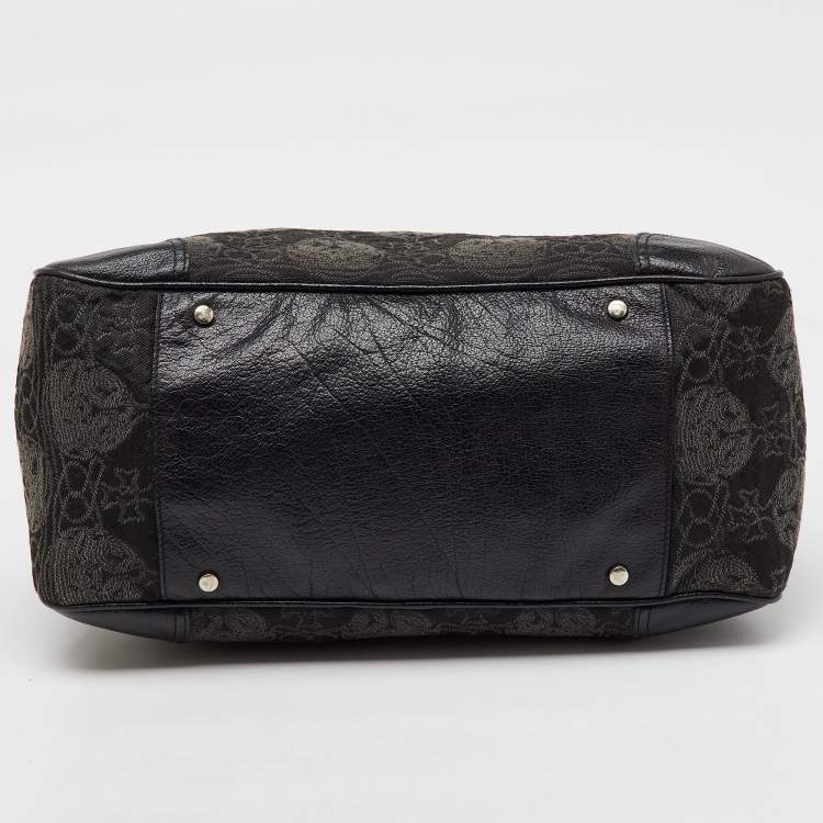 Pre Owned Vivienne Westwood Black Leather and Jacquard Orb Print Satchel