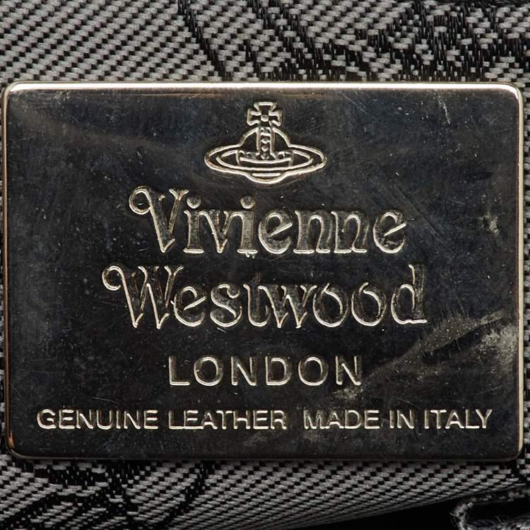 Pre Owned Vivienne Westwood Black Leather and Jacquard Orb Print Satchel