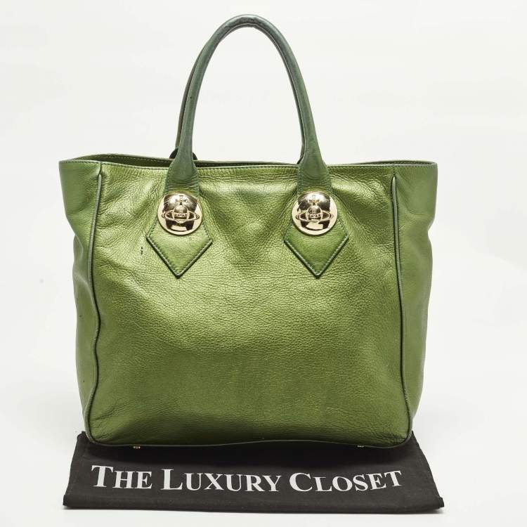 Pre Owned Vivienne Westwood Green Leather Zip Tote