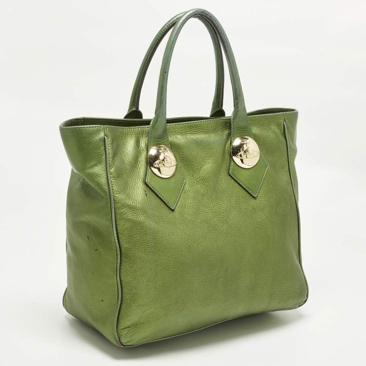 Pre Owned Vivienne Westwood Green Leather Zip Tote