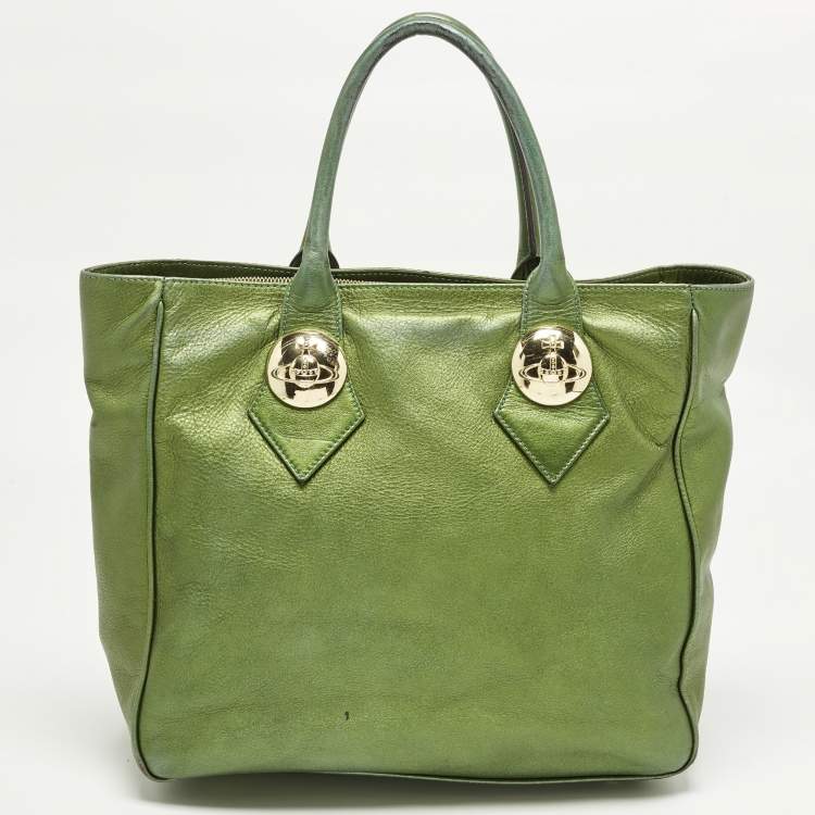 Pre Owned Vivienne Westwood Green Leather Zip Tote