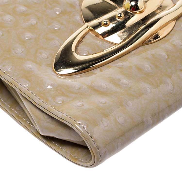 Pre Owned Vivienne Westwood Beige Ostrich Embossed Ebury Chain Clutch