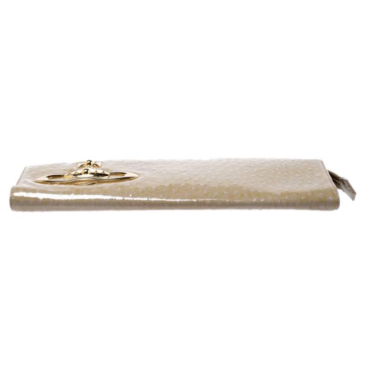 Pre Owned Vivienne Westwood Beige Ostrich Embossed Ebury Chain Clutch