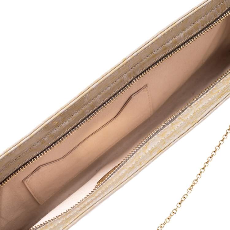 Pre Owned Vivienne Westwood Beige Ostrich Embossed Ebury Chain Clutch