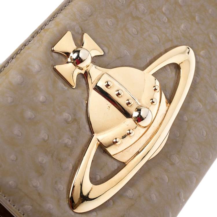 Pre Owned Vivienne Westwood Beige Ostrich Embossed Ebury Chain Clutch