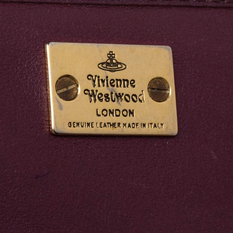 Pre Owned Vivienne Westwood Plum Croc Embossed Patent Leather Flap Continental Wallet