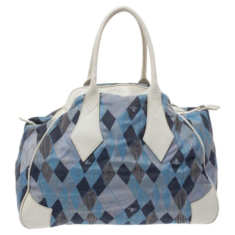 Pre Owned Vivienne Westwood Blue/White Printed Canvas and Leather Dome Satchel