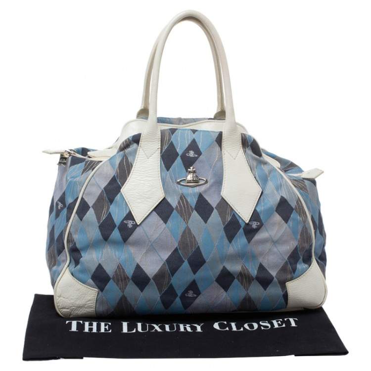 Pre Owned Vivienne Westwood Blue/White Printed Canvas and Leather Dome Satchel