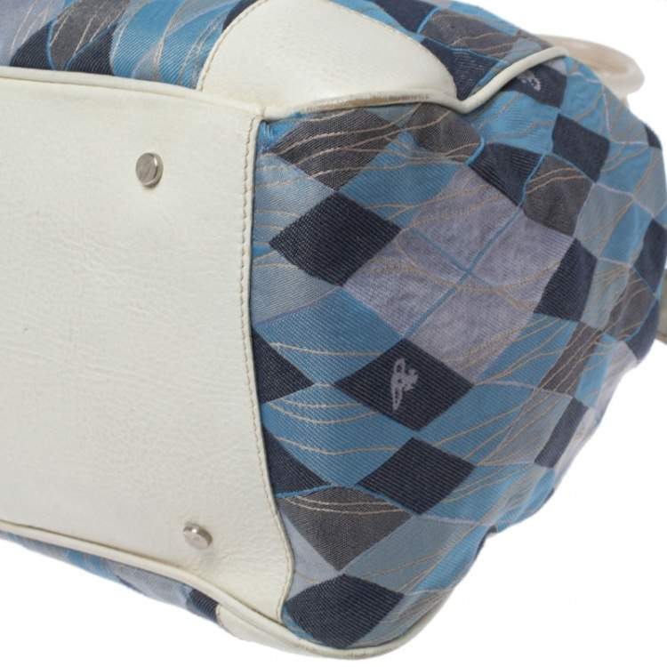 Pre Owned Vivienne Westwood Blue/White Printed Canvas and Leather Dome Satchel