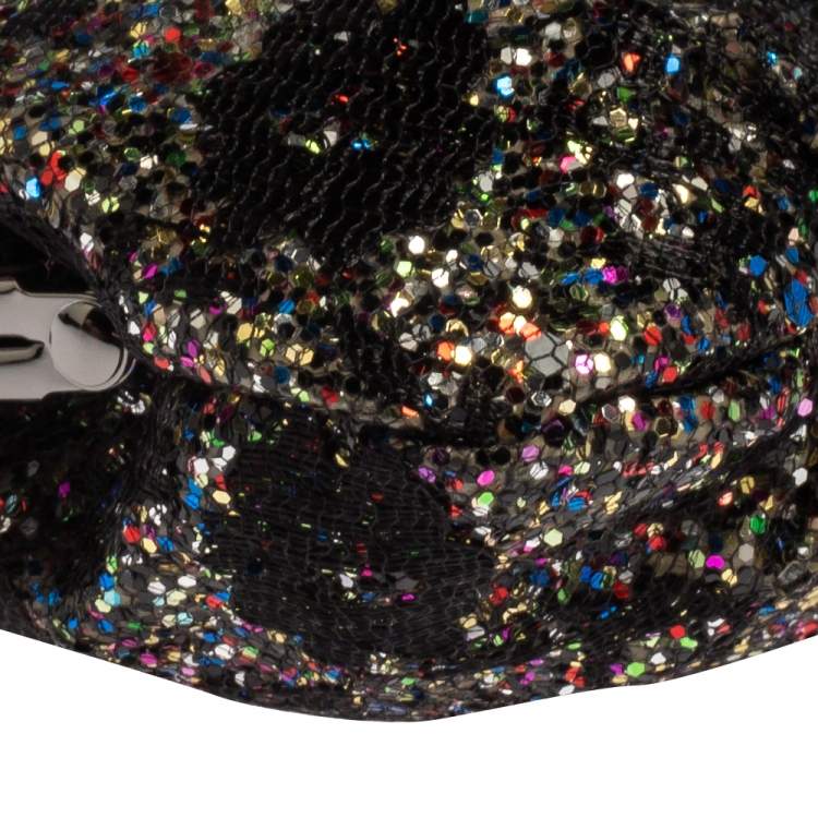 Pre Owned Vivienne Westwood Multicolor Lace and Glitter Kiss Lock Chain Clutch 