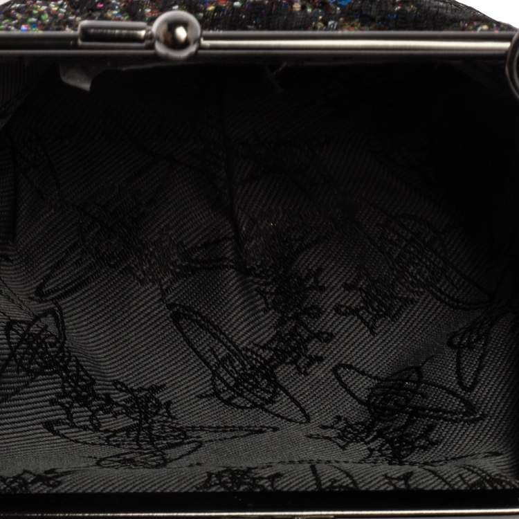 Pre Owned Vivienne Westwood Multicolor Lace and Glitter Kiss Lock Chain Clutch 