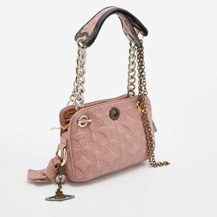 Pre Owned Vivienne Westwood Rose Pink Quilted Leather Chain Shoulder Bag