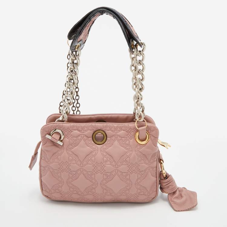 Pre Owned Vivienne Westwood Rose Pink Quilted Leather Chain Shoulder Bag