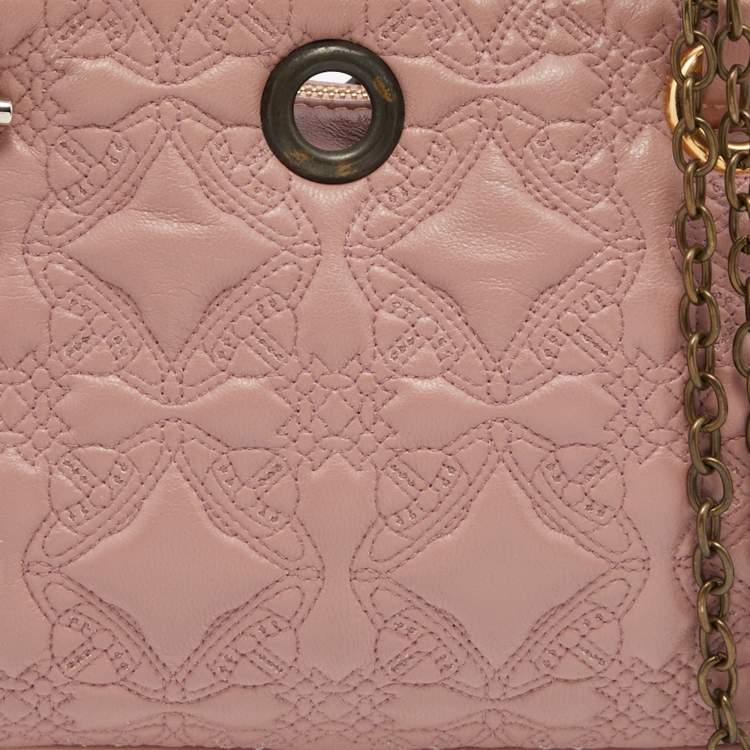 Pre Owned Vivienne Westwood Rose Pink Quilted Leather Chain Shoulder Bag