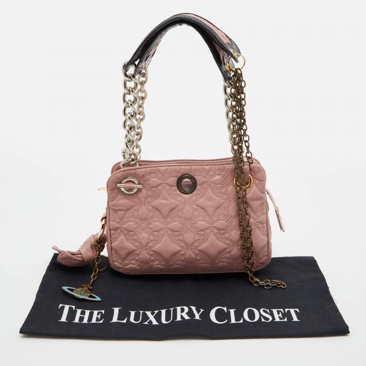 Pre Owned Vivienne Westwood Rose Pink Quilted Leather Chain Shoulder Bag