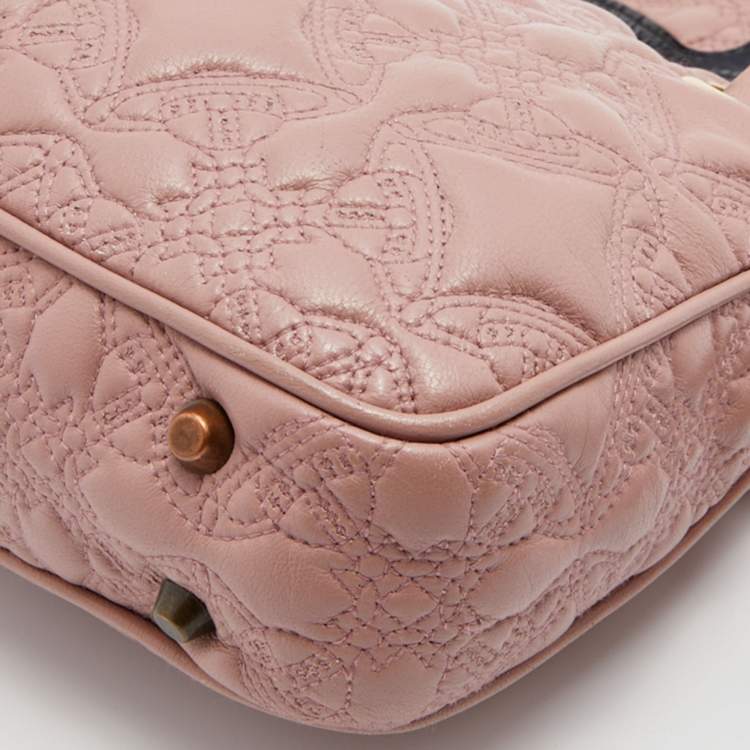 Pre Owned Vivienne Westwood Rose Pink Quilted Leather Chain Shoulder Bag