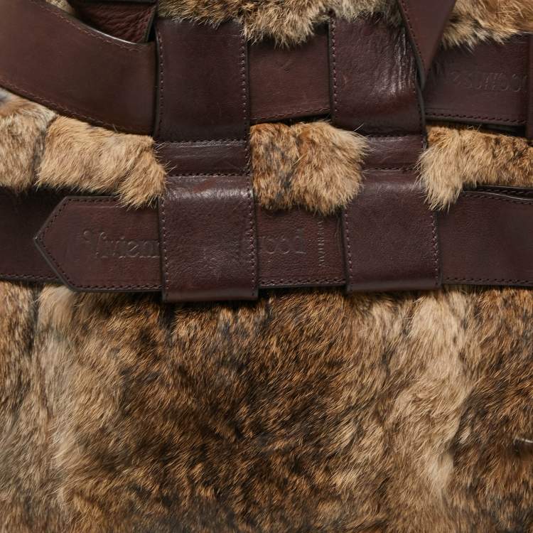 Pre Owned Vivienne Westwood Brown/Beige Faux Fur and Leather Satchel