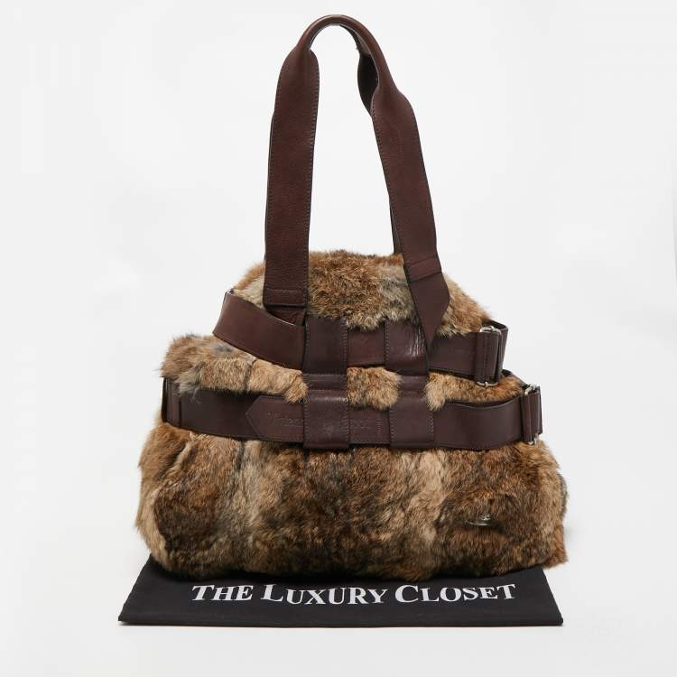 Pre Owned Vivienne Westwood Brown/Beige Faux Fur and Leather Satchel