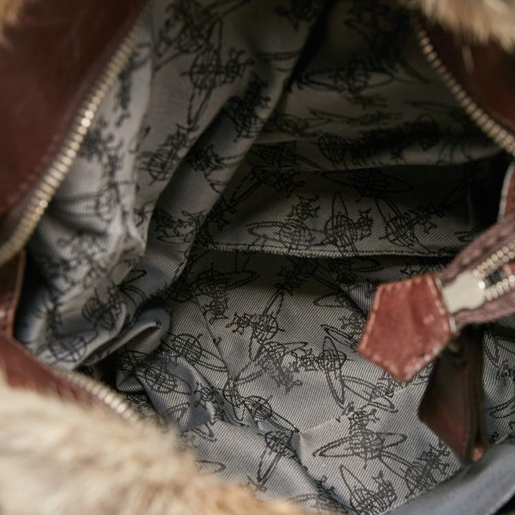 Pre Owned Vivienne Westwood Brown/Beige Faux Fur and Leather Satchel