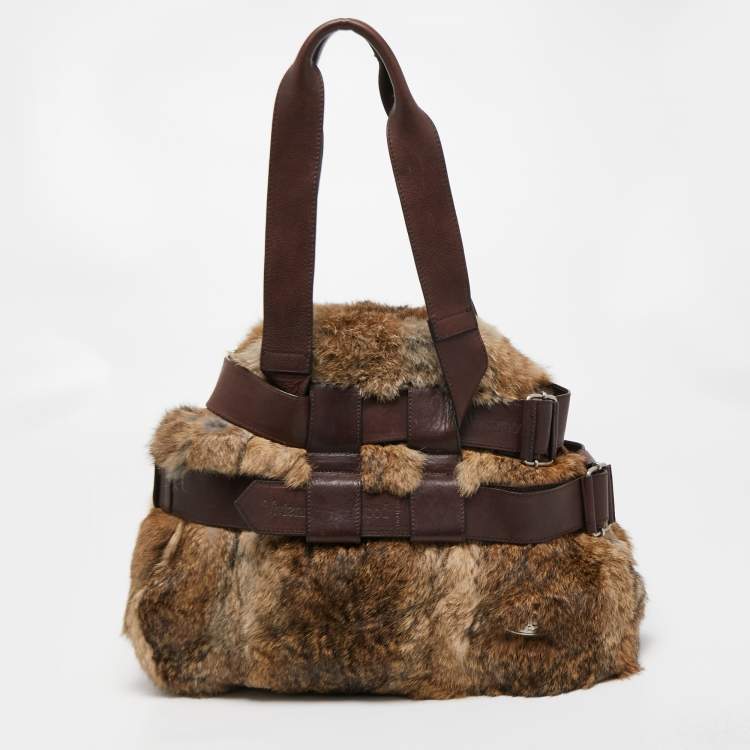 Pre Owned Vivienne Westwood Brown/Beige Faux Fur and Leather Satchel