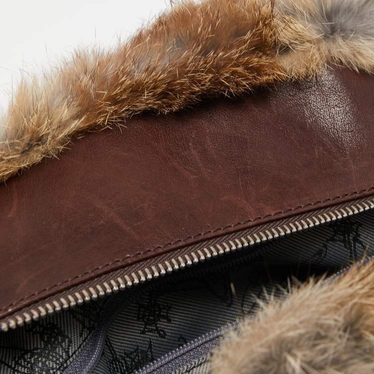 Pre Owned Vivienne Westwood Brown/Beige Faux Fur and Leather Satchel