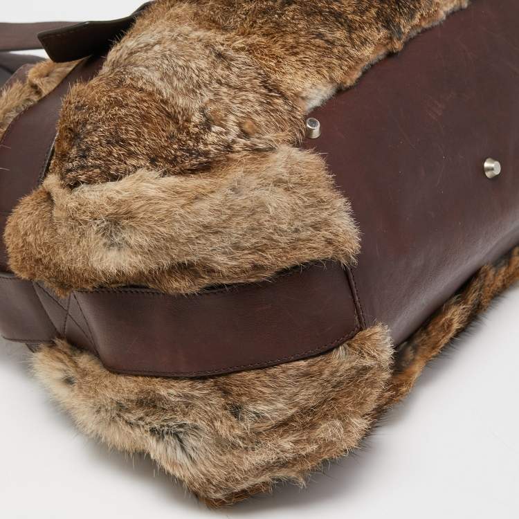 Pre Owned Vivienne Westwood Brown/Beige Faux Fur and Leather Satchel