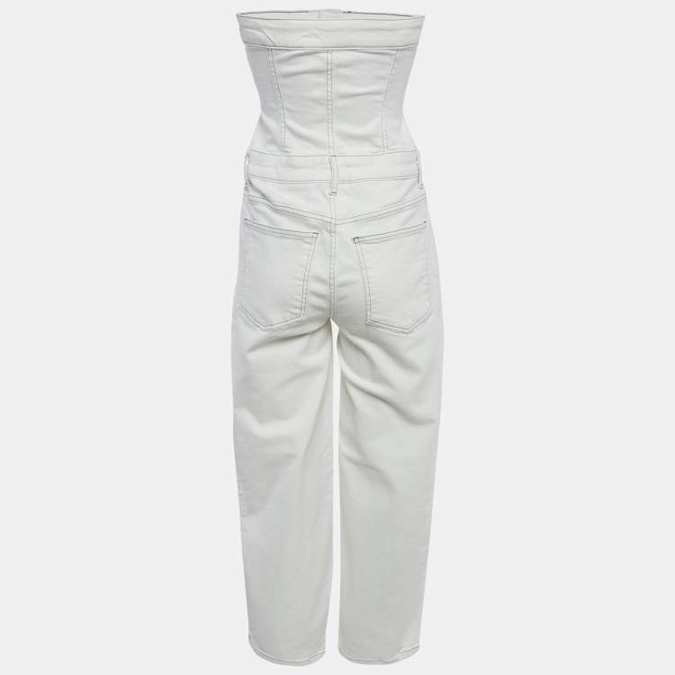 Pre Owned Wear That White Denim Strapless Jumpsuit M