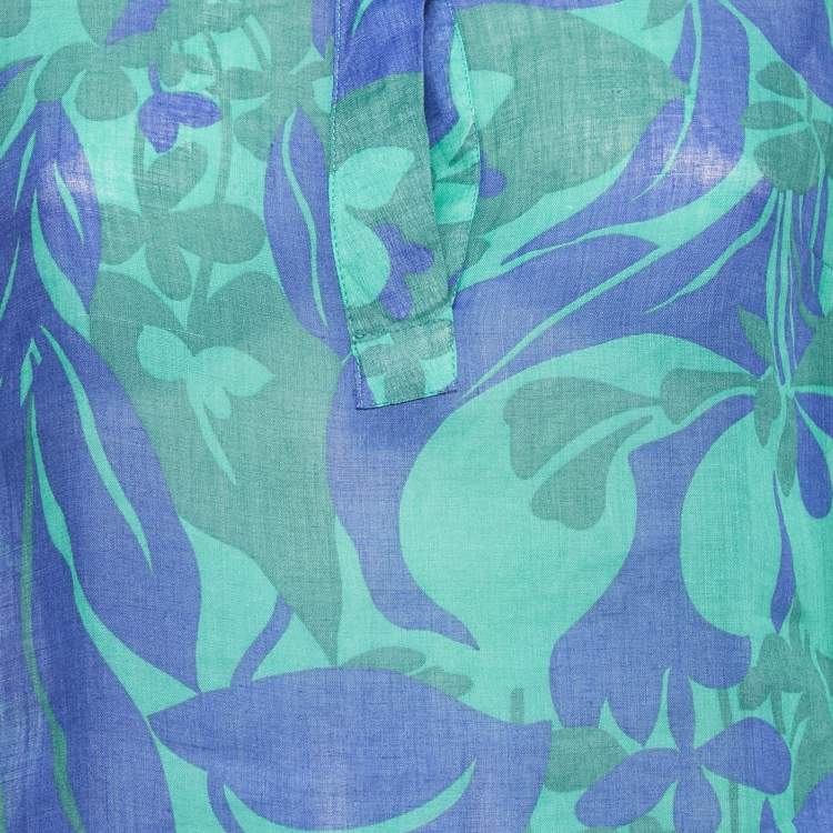 Pre Owned Weekend Max Mara Green/Blue Floral Print Ramie Buttoned Tunic XS