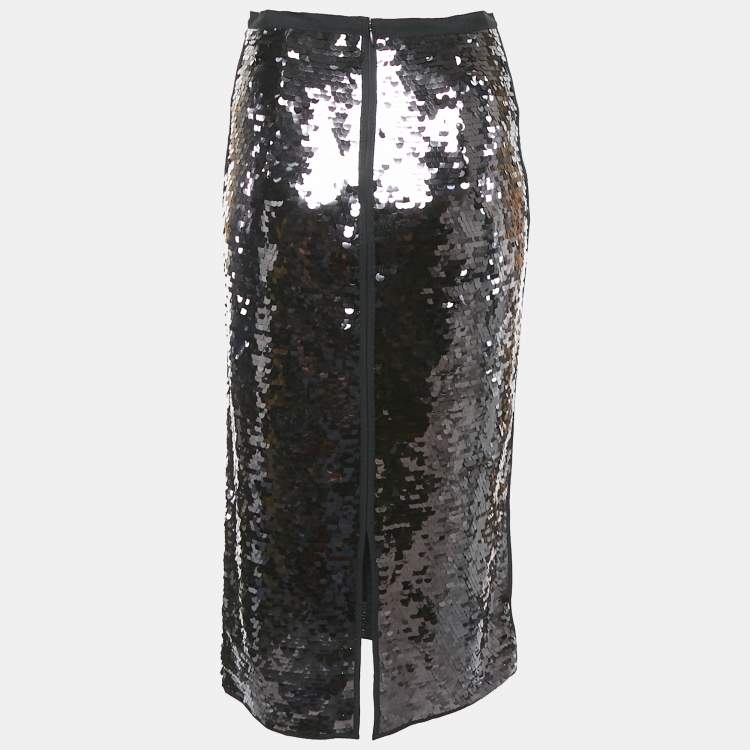 Pre Owned Weekend Max Mara Black Sequin Album Midi Skirt S