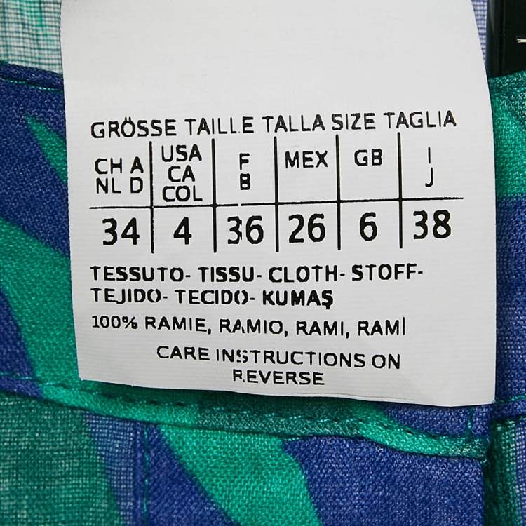 Pre Owned Weekend Max Mara Green/Blue Floral Print Ramie Buttoned Tunic S