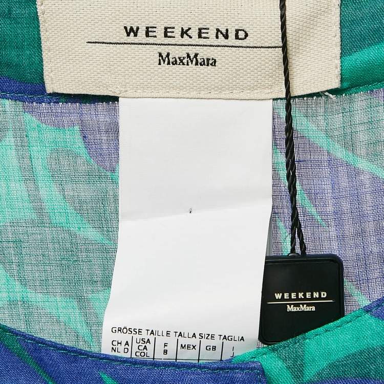 Pre Owned Weekend Max Mara Green/Blue Floral Print Ramie Buttoned Tunic S