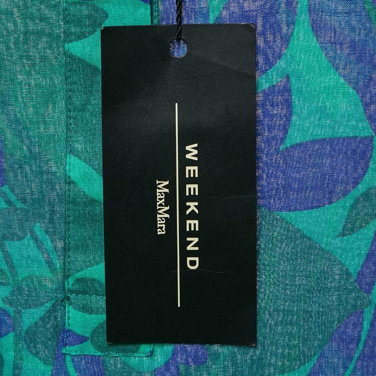 Pre Owned Weekend Max Mara Green/Blue Floral Print Ramie Buttoned Tunic S