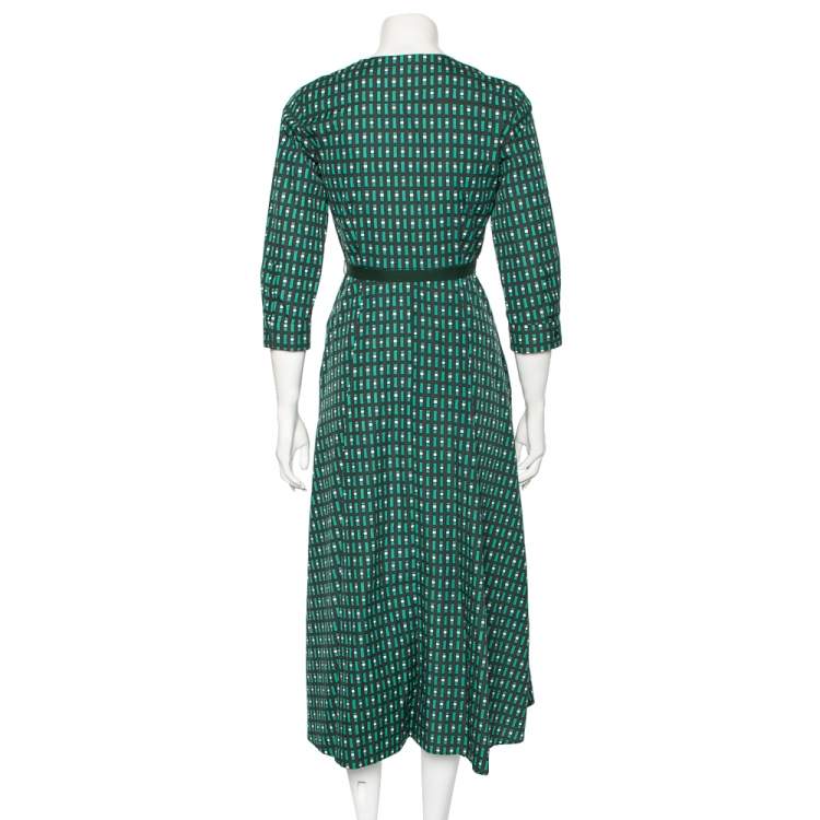 Pre Owned Weekend Max Mara Green Geometric Print Cotton Ravello Wrap Dress XS