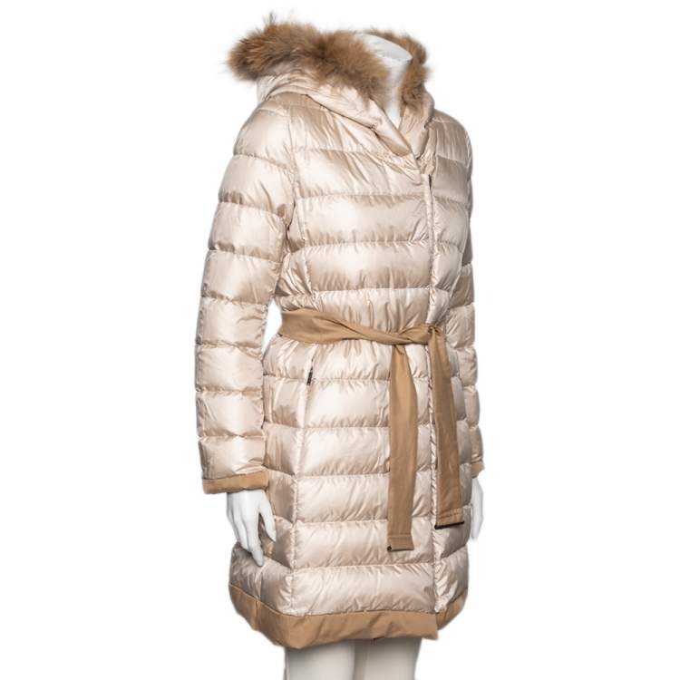 Pre Owned Weekend Max Mara Camel Down & Fur Trimmed Reversible Belted Mino Jacket M