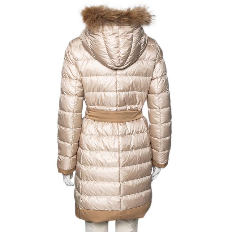 Pre Owned Weekend Max Mara Camel Down & Fur Trimmed Reversible Belted Mino Jacket M