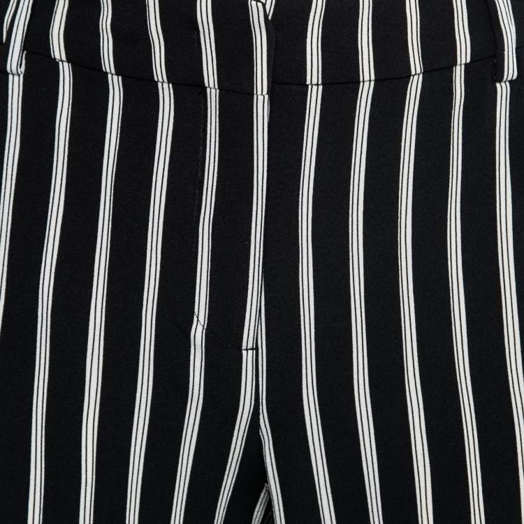 Pre Owned Weekend Max Mara Black Striped Crepe Wide-Leg Trousers M