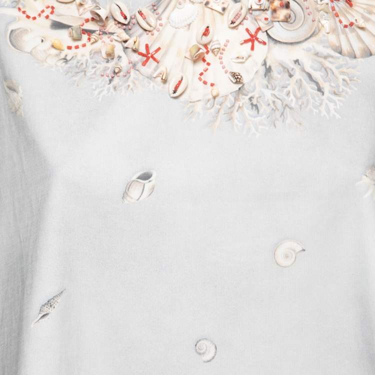 Pre Owned Weekend Max Mara Light Blue Shell Printed & Embellished Cotton Dress M