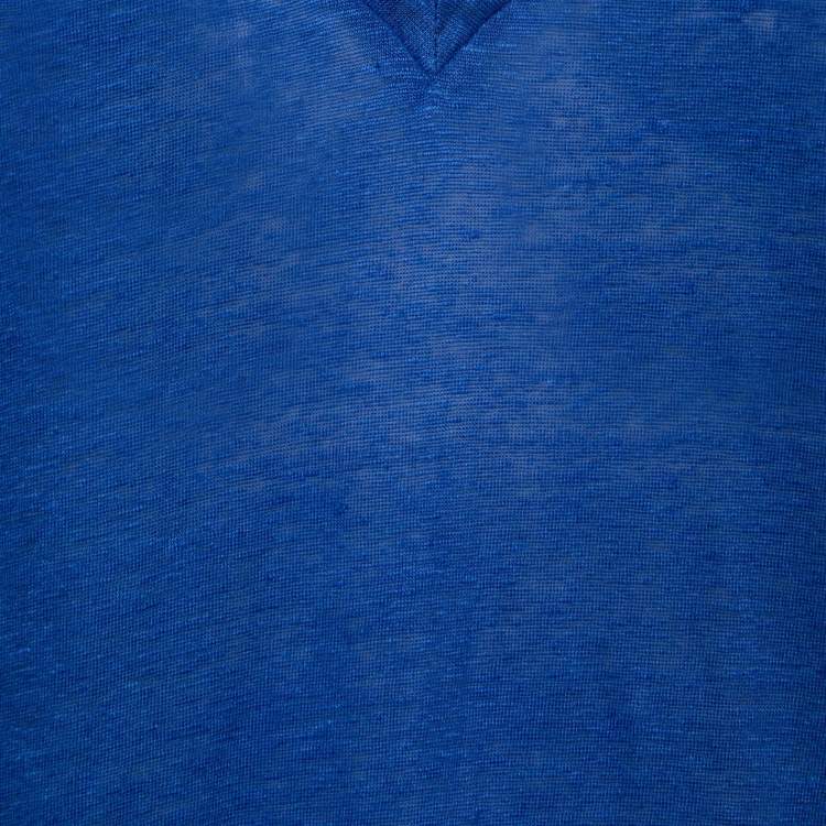 Pre Owned Weekend Max Mara Blue Linen V-Neck Zante V-Neck T-Shirt M 