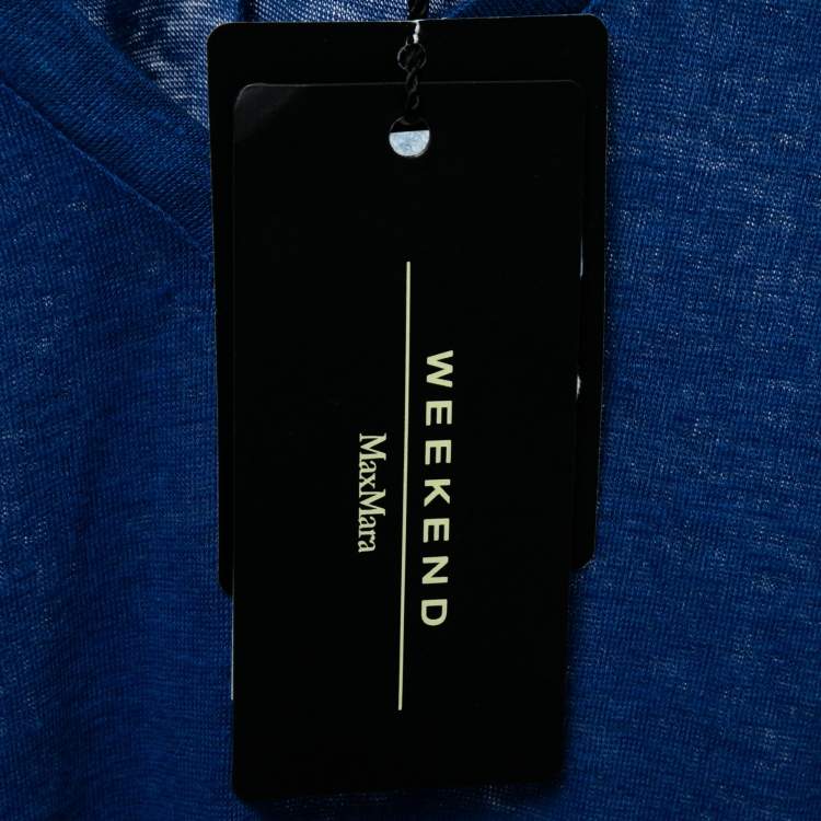 Pre Owned Weekend Max Mara Blue Linen V-Neck Zante V-Neck T-Shirt M 