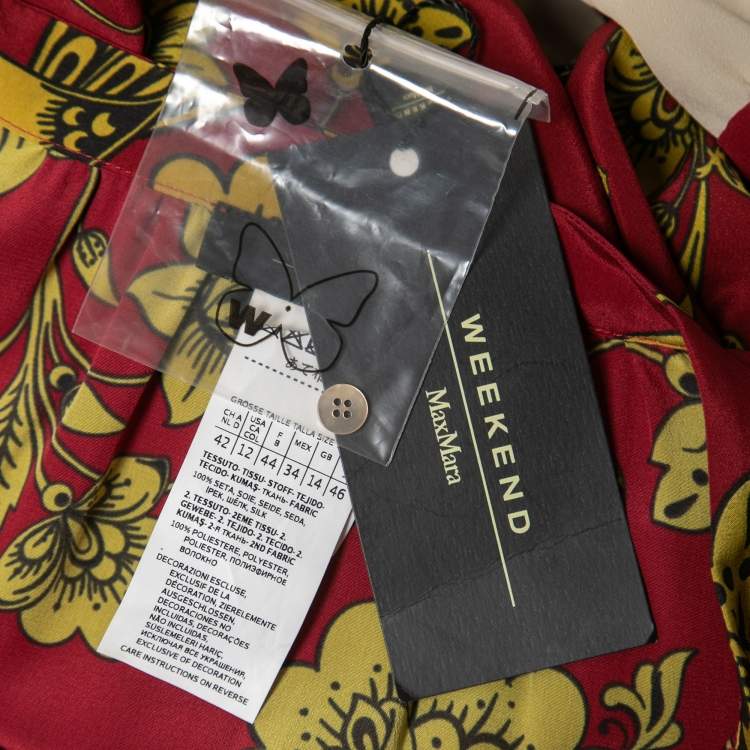 Pre Owned Weekend Max Mara Red Printed Silk Belted Maxi Dress L