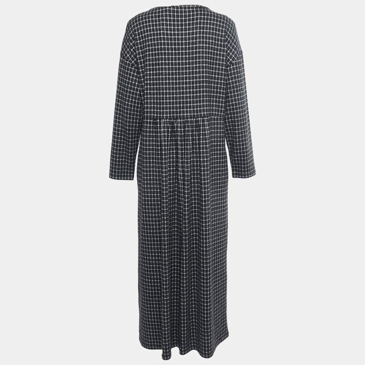 Pre Owned Weekend Max Mara Grey & Black Checked Fleece Maxi Dress 2XL
