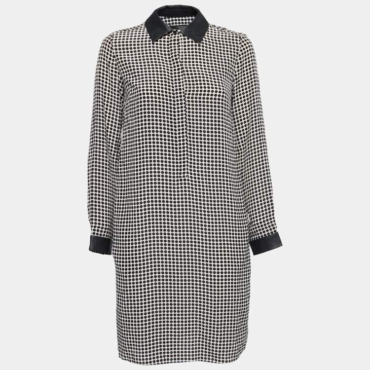 Pre Owned Weekend Max Mara Monochrome Polka Dot Printed Silk Estella Long Sleeve Dress S