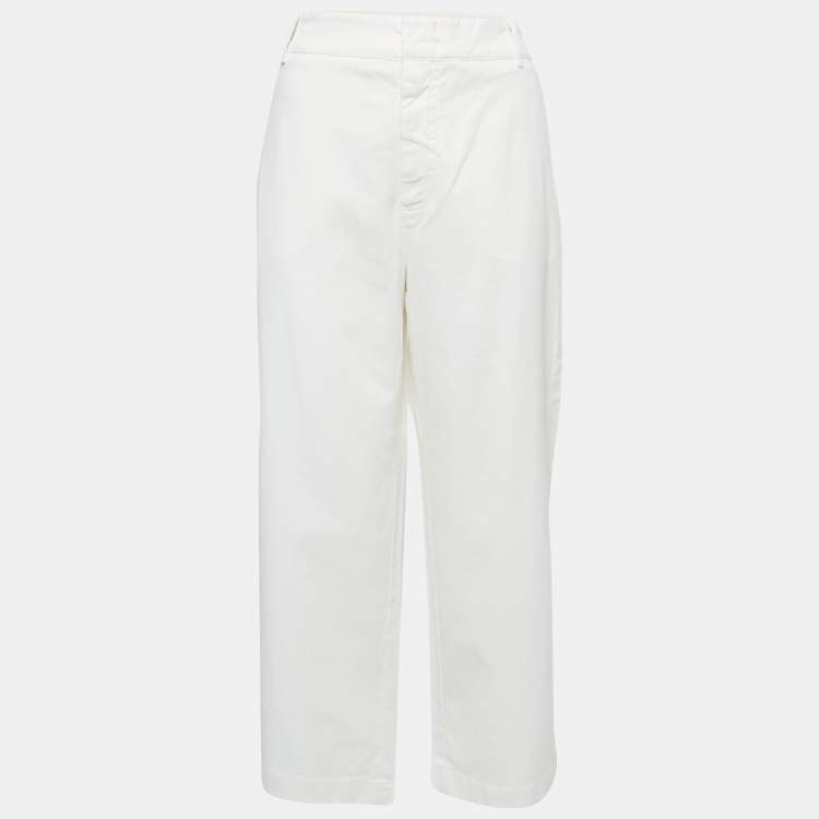 Pre Owned Weekend Max Mara Cream Cotton Afelio Plazzo Trousers M / Waist 34"