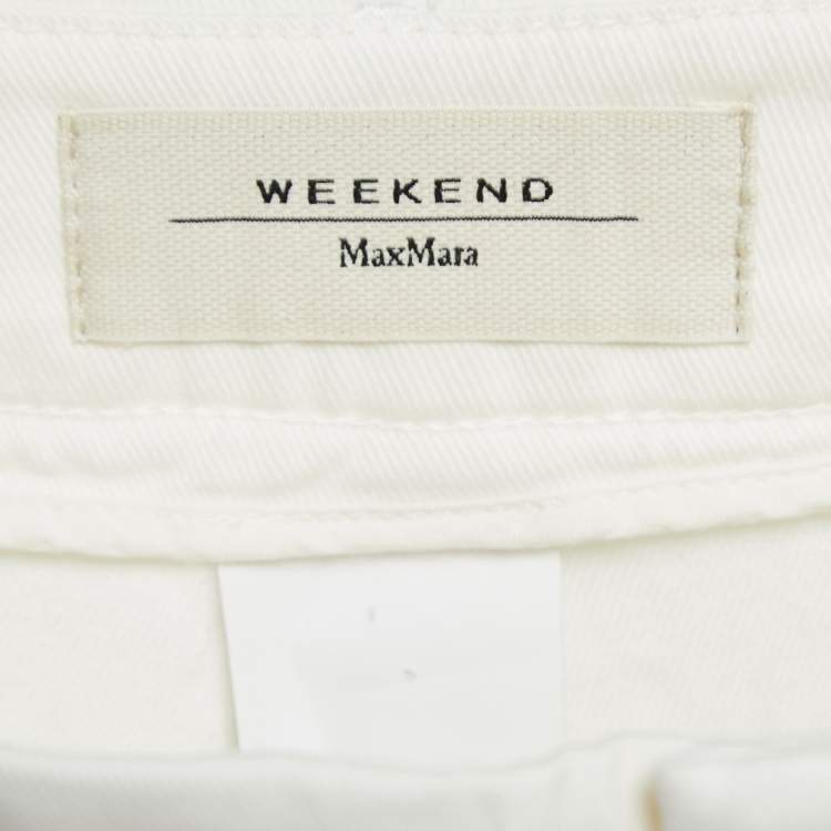 Pre Owned Weekend Max Mara Cream Cotton Afelio Plazzo Trousers M / Waist 34"
