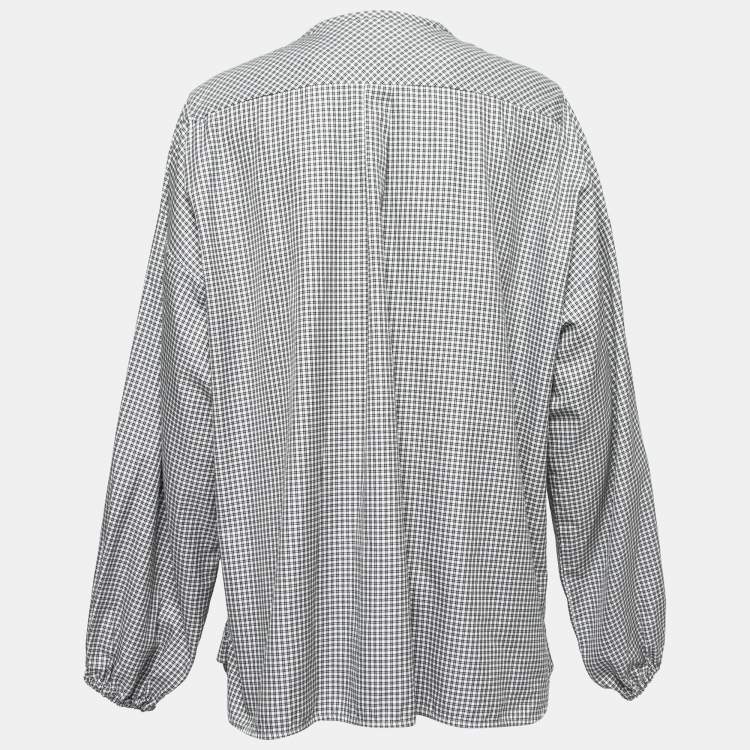 Pre Owned Weekend Max Mara Black Checked Cotton Pleated Front Blouse L