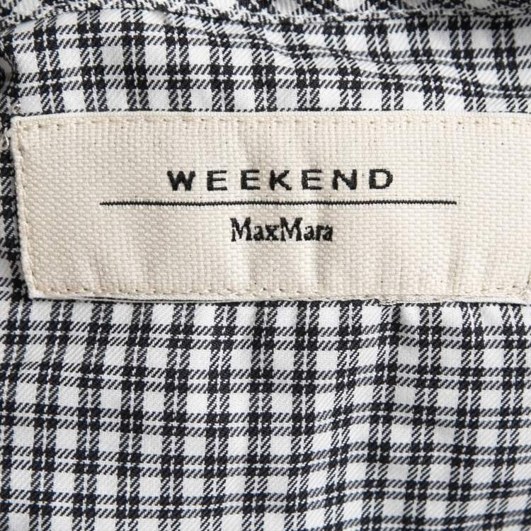 Pre Owned Weekend Max Mara Black Checked Cotton Pleated Front Blouse L