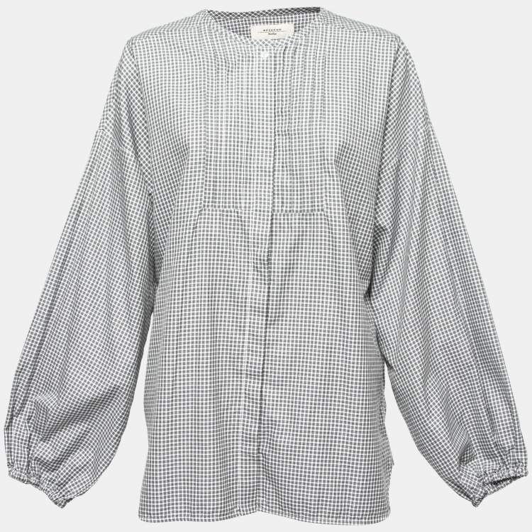 Pre Owned Weekend Max Mara Black Checked Cotton Pleated Front Blouse L