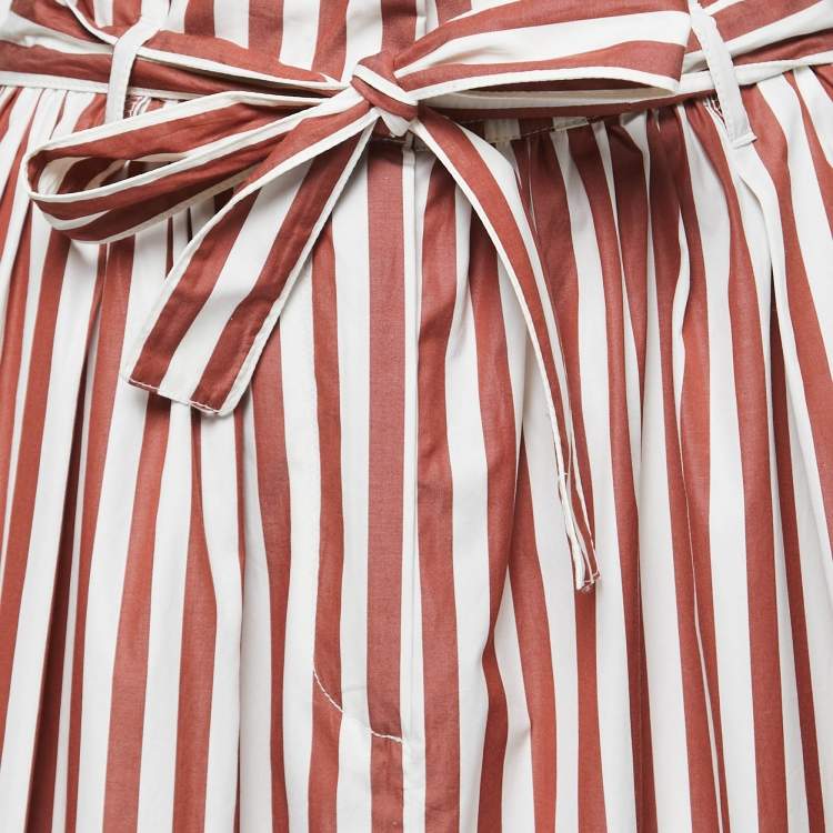 Pre Owned Weekend Max Mara Red Striped Cotton Belted Maxi Skirt S