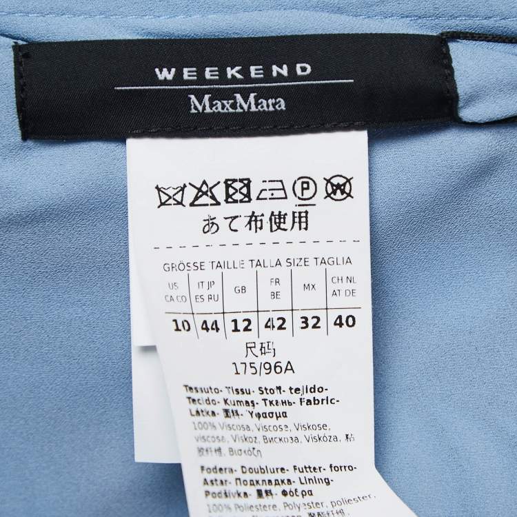 Pre Owned Weekend Max Mara Blue Printed Crepe V-Neck Midi Dress M